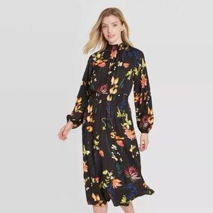 A New Day Black Floral Long Sleeve Dress - Size: M - NWOT!